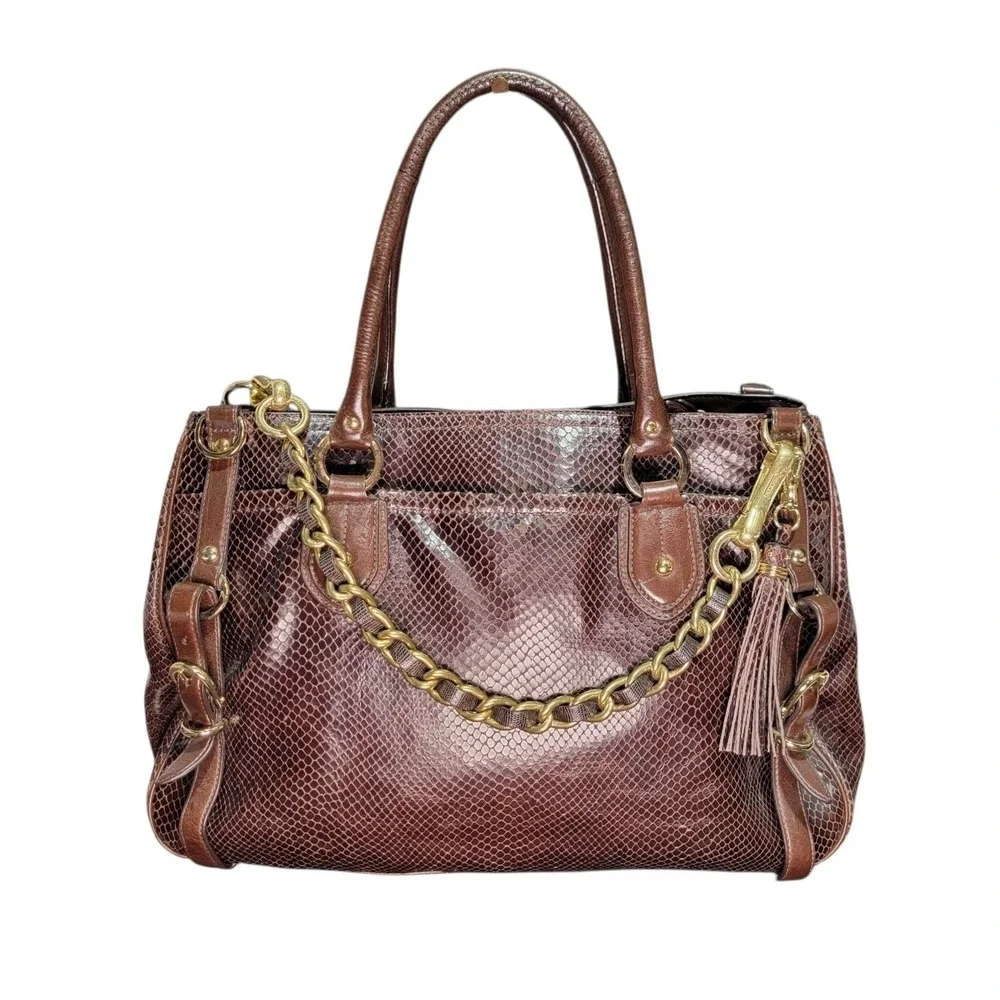 Coach Embossed Python Brown Sierra Large Carryall Satchel Brass Hardware 16753